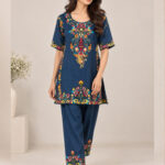 Midnight Bloom Embroidered Kurta Pant Set