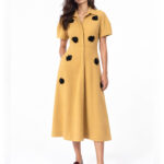Mustard Bloom Structured Midi Dress